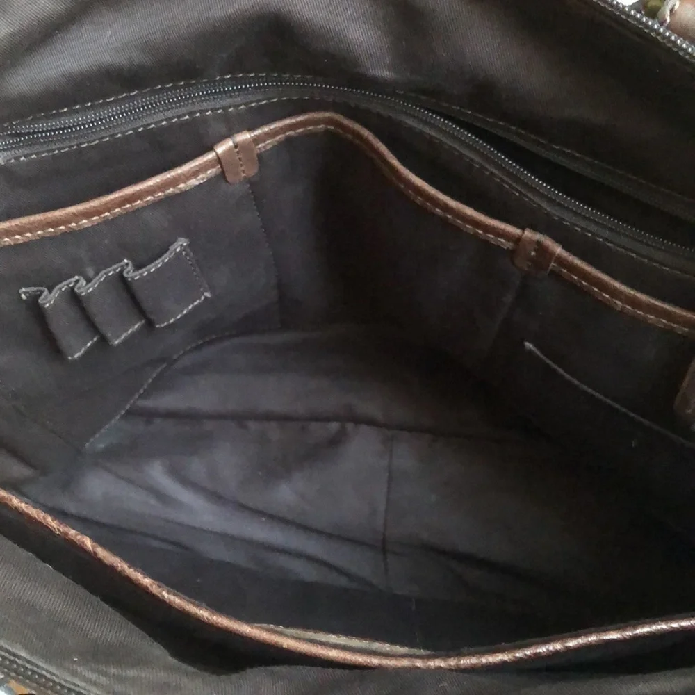 Fossil Brown Leather Briefcase Messenger Travel Crossbody Bag Double handle